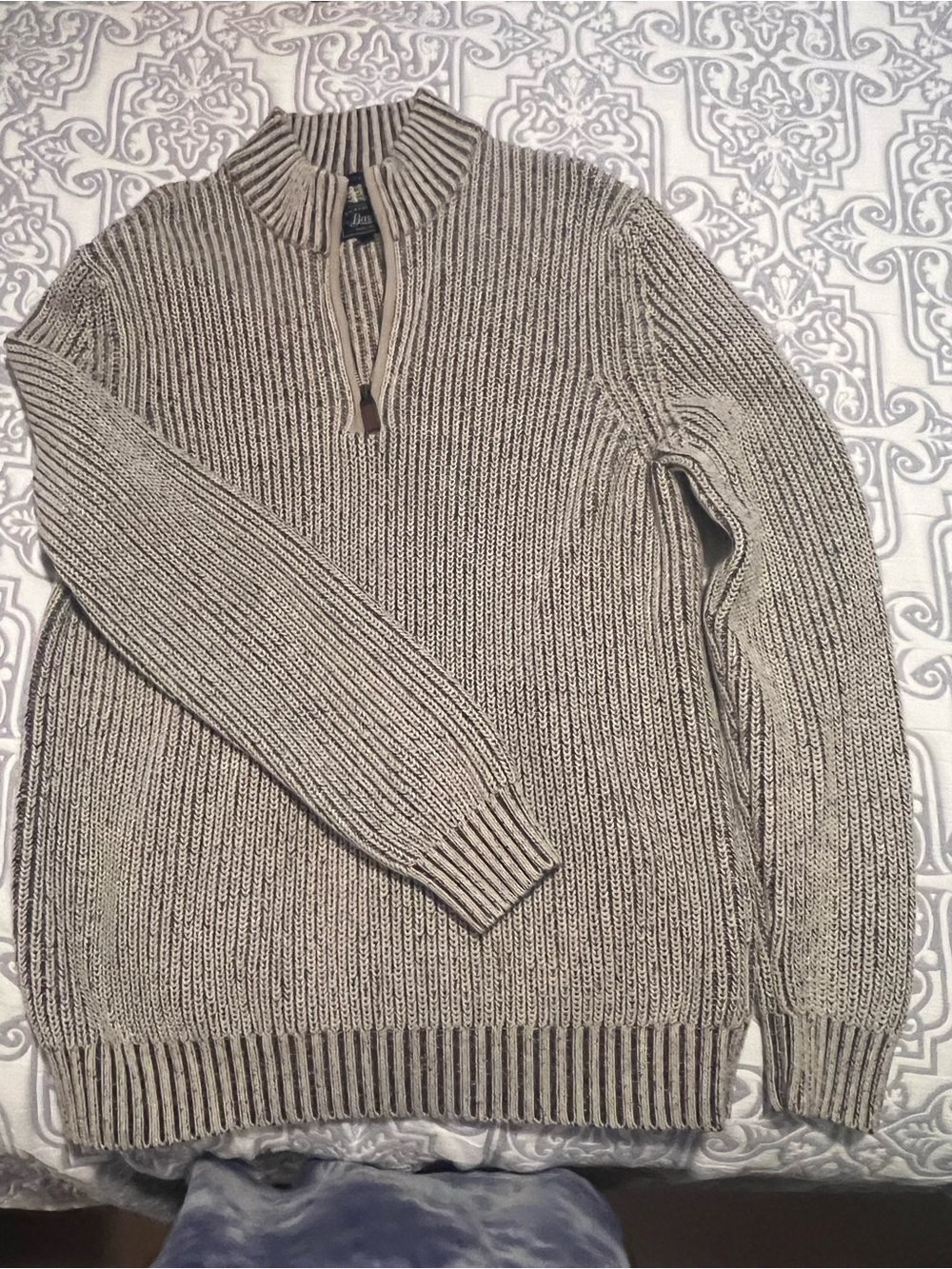 G.H. Bass & Co. Beige Brown Marled Quarter-Zip Ribbed Sweater